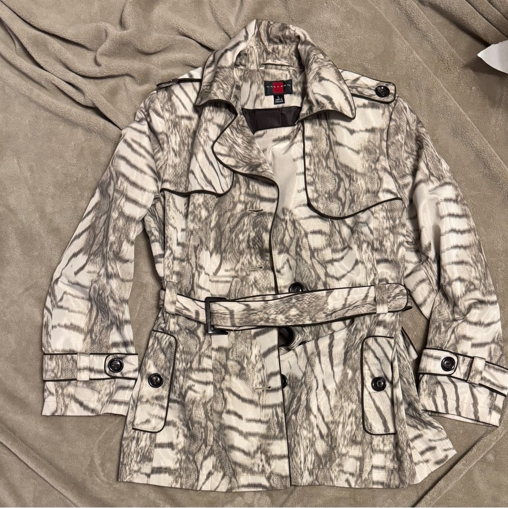 Gallery Women's Zebra Print Trench Coat with belt Large
